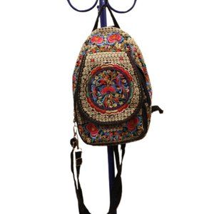 Ella & Elly | Black & Pink Floral Embroidered Backpack